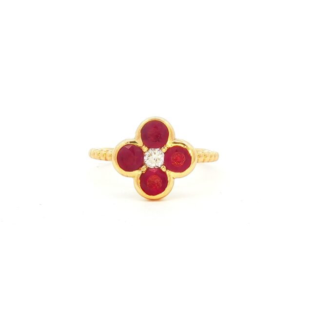 Yellow Gold Gemstone & Diamond Clover Fashion Ring