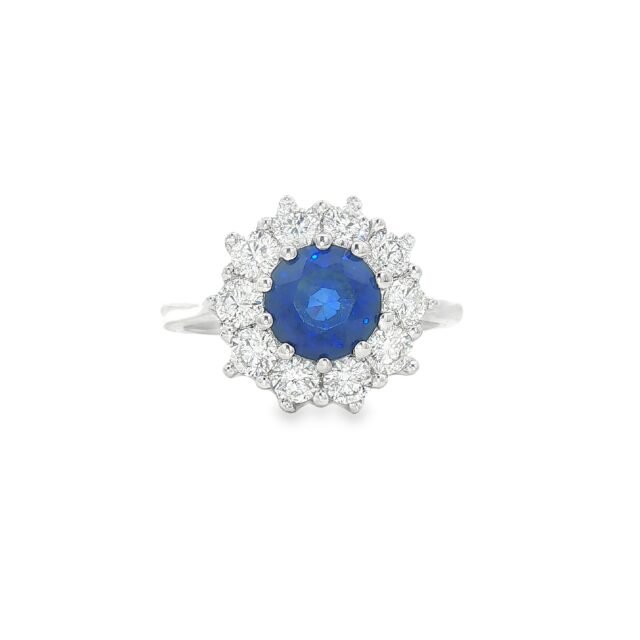 Classic Sapphire & Diamond Halo Ring in White Gold
