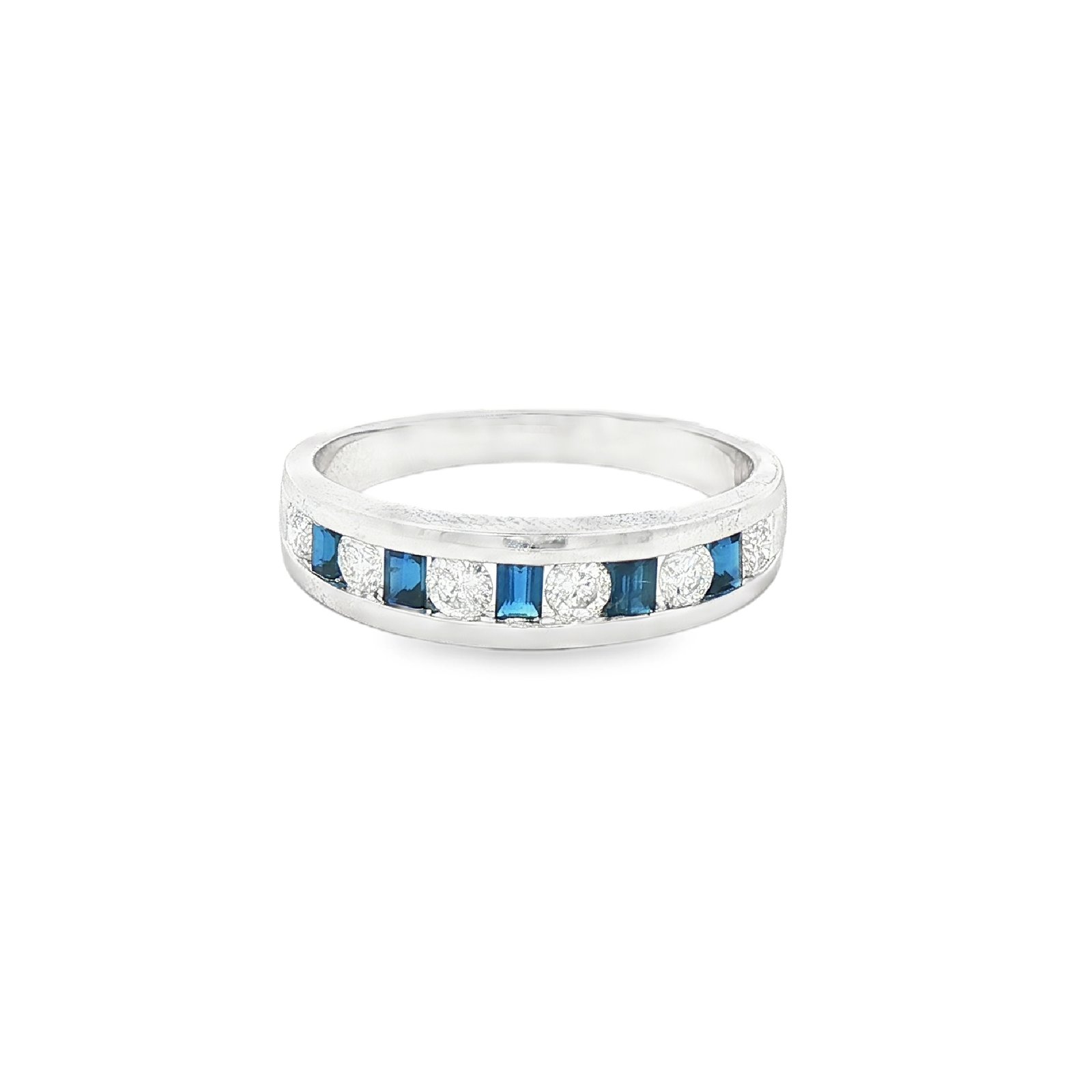 Sapphire & Diamond Channel-Set Fashion Ring in White Gold