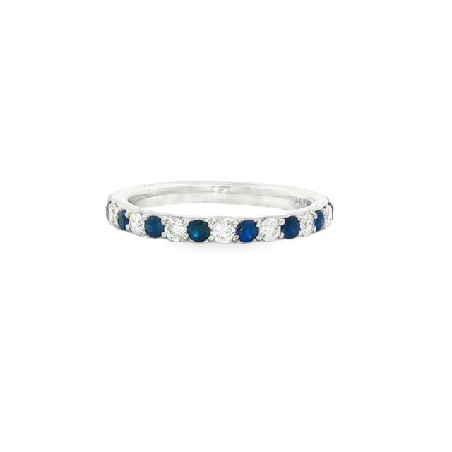 Classic Gemstone and Diamond Wedding Band in White Gold