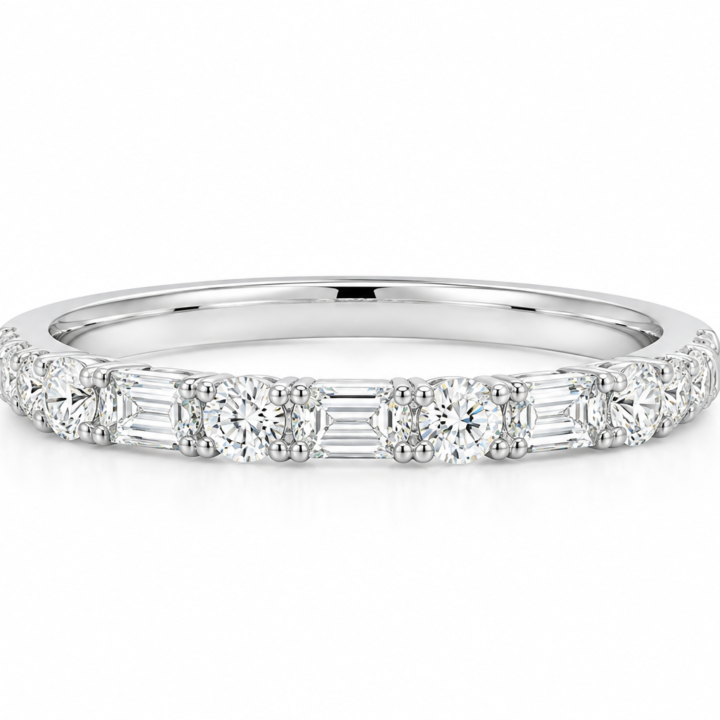 White Gold Diamond Baguette & Round Cut Band