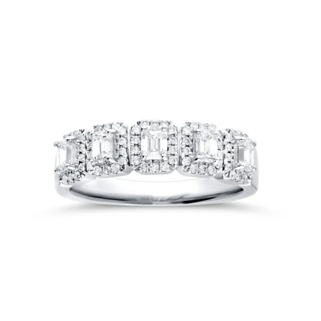 Emerald-Cut Diamond Halo Five-Stone Anniversary Band
