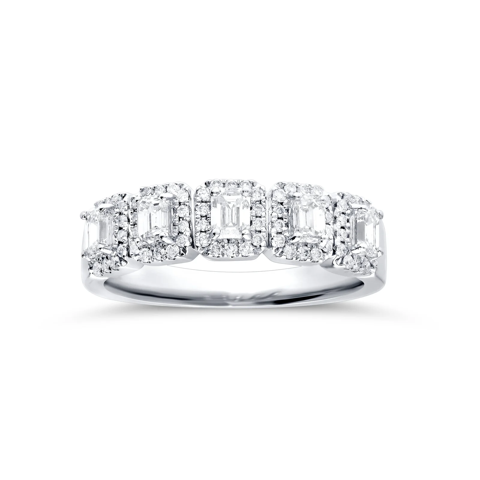 Emerald-Cut Diamond Halo Five-Stone Anniversary Band