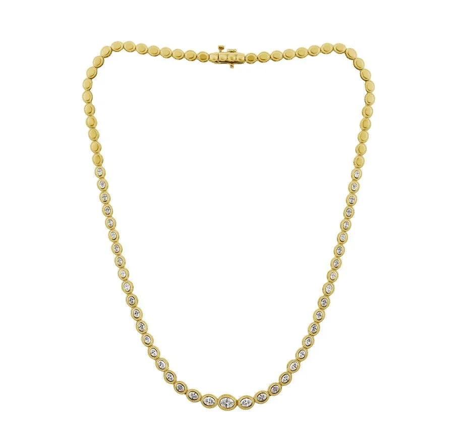 Bezel-Set Diamond Half-Tennis Necklace in 14K Yellow Gold