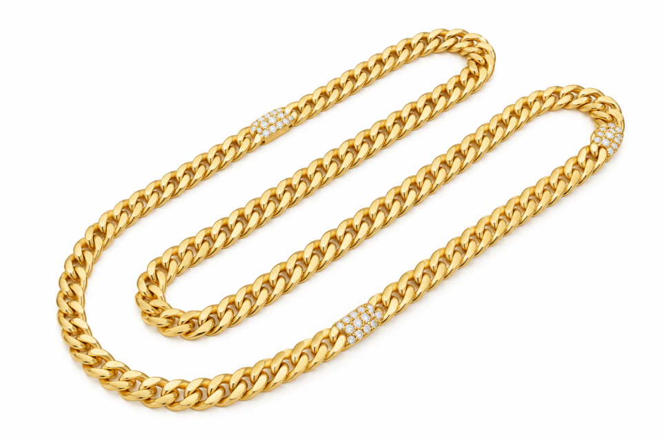 Yellow Gold Diamond Cuban Link Chain Necklace