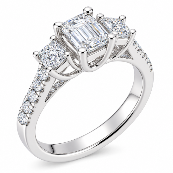 Emerald-Cut Three-Stone Diamond Engagement Ring
