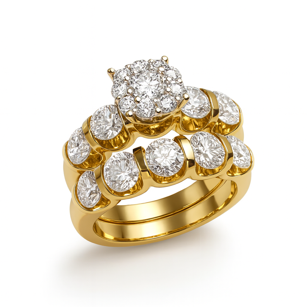 Round Diamond Cluster Bridal Set in 14K Yellow Gold