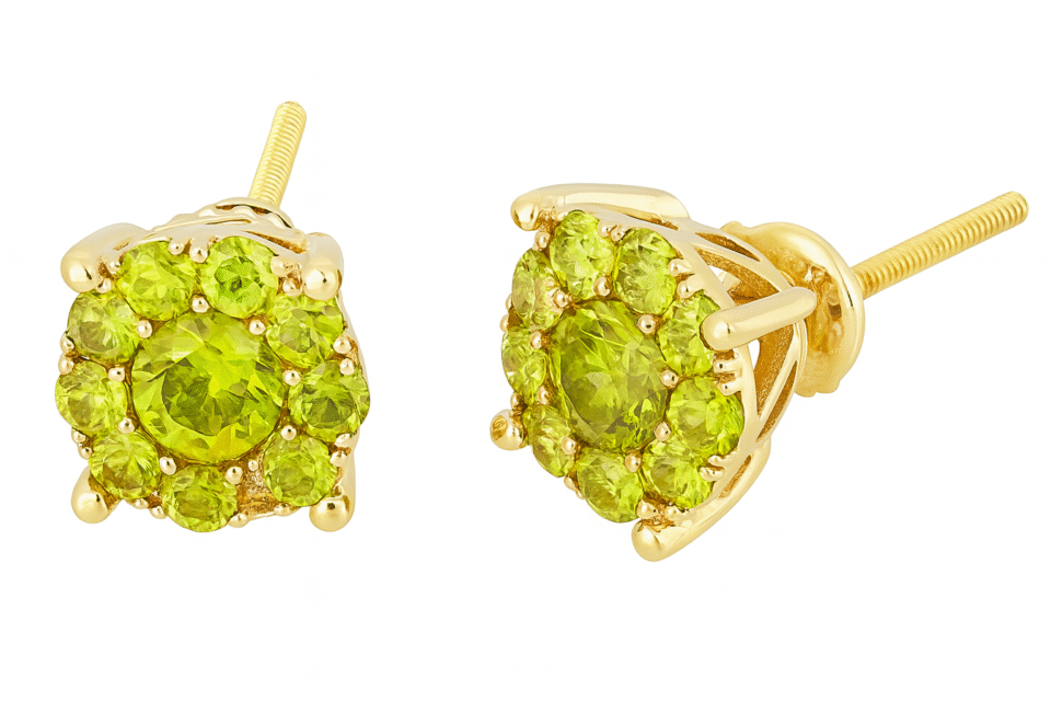 Yellow Diamond Cluster Stud Earrings in 14K Yellow Gold