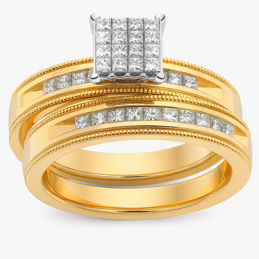 Princess-Cut Quad Diamond Bridal Ring Set