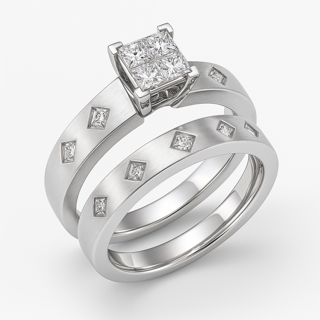 Princess-Cut Quad Diamond Bridal Set