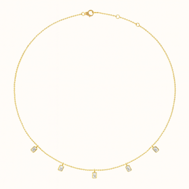 Five-Stone Emerald-Cut Diamond Drop Station Necklace