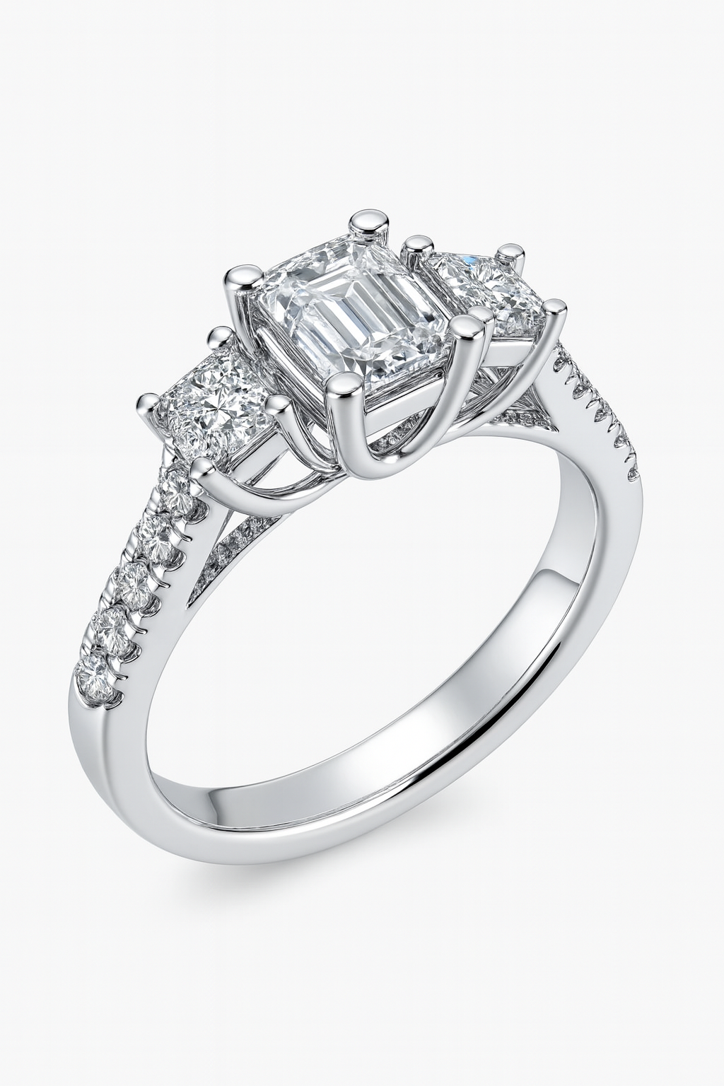 Emerald-Cut Three-Stone Diamond Engagement Ring