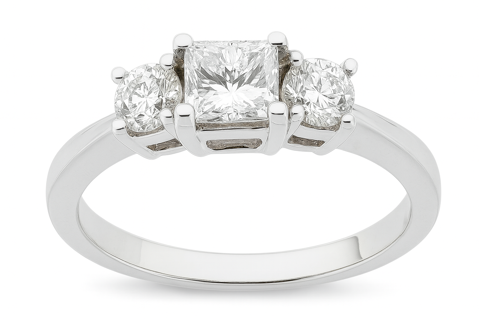 Princess Cut and Round Brilliant Three-Stone Diamond Engagement Ring