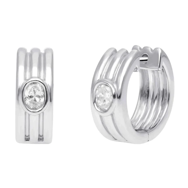 Oval Diamond Bezel-Set Huggie Hoop Earrings