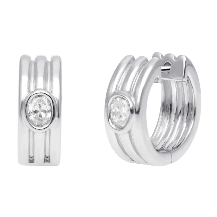 Oval Diamond Bezel-Set Huggie Hoop Earrings
