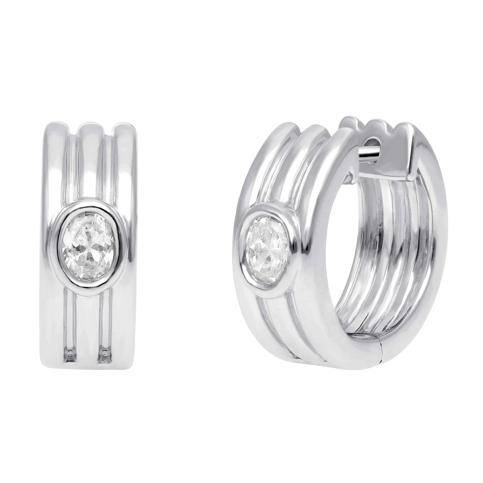 Oval Diamond Bezel-Set Huggie Hoop Earrings