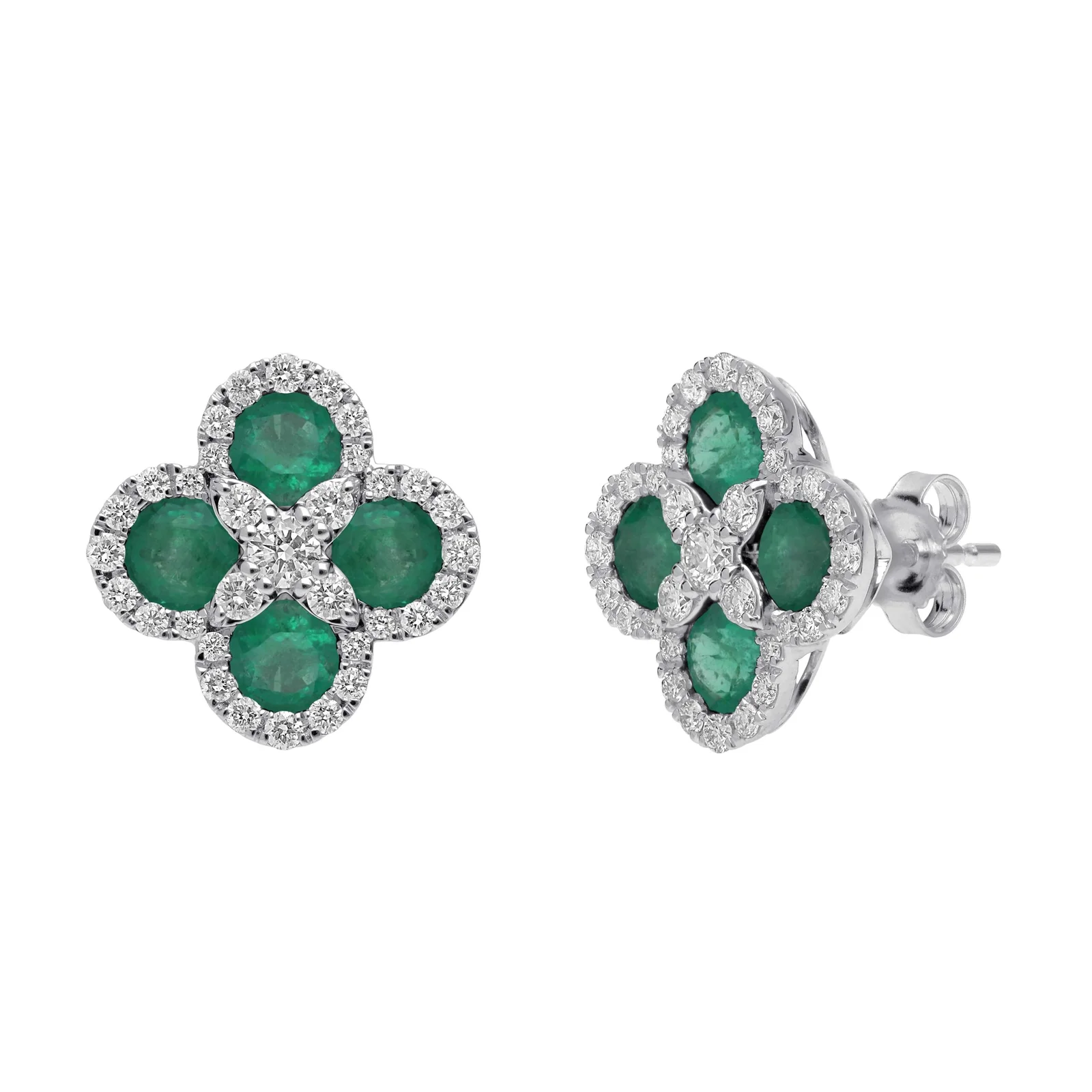 Gemstone and Diamond Clover Stud Earrings
