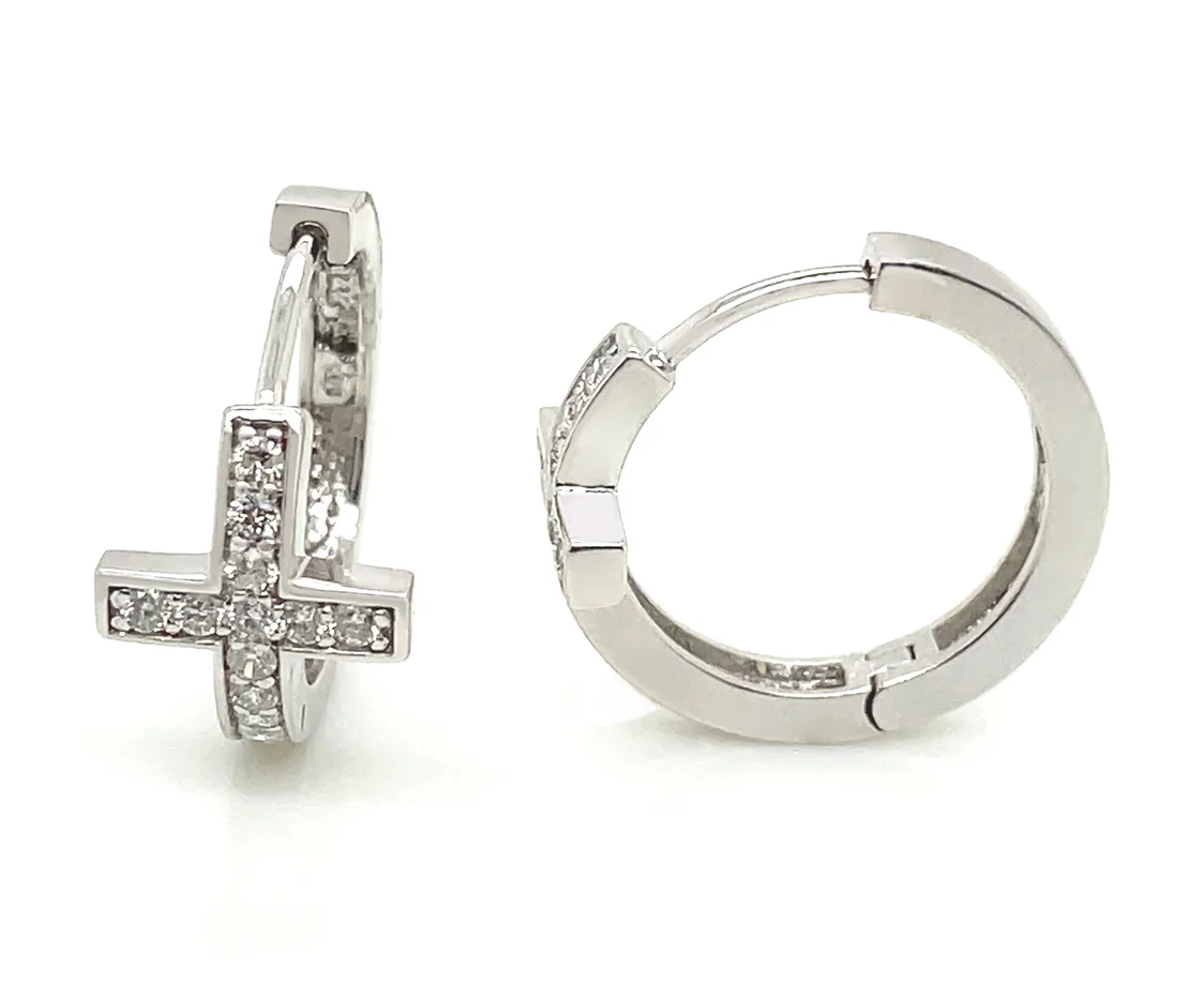 Diamond Cross Huggie Hoop Earrings