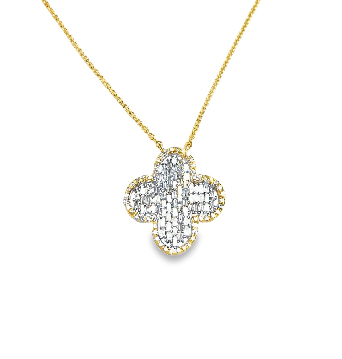 Two-Tone Diamond Clover Pendant Necklace