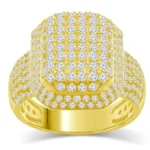 Men’s Iced-Out Rectangular Diamond Ring in 14K Yellow Gold