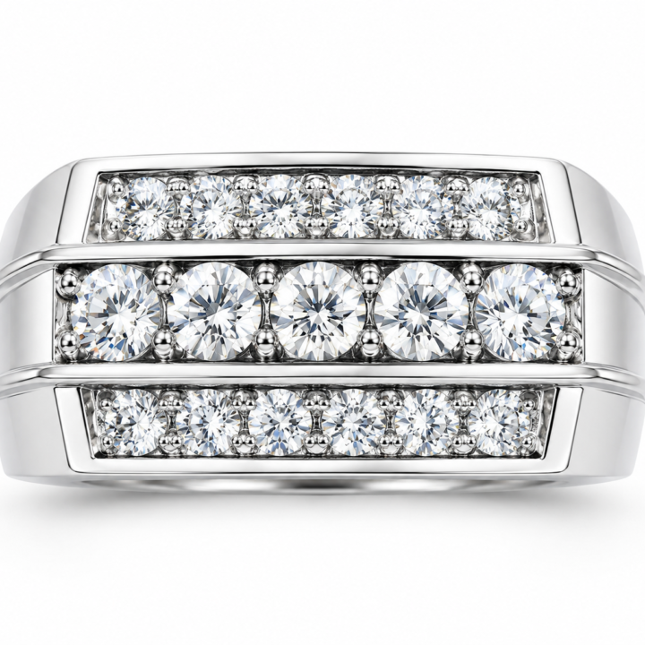 Men’s Triple Row Diamond Band in 14K White Gold