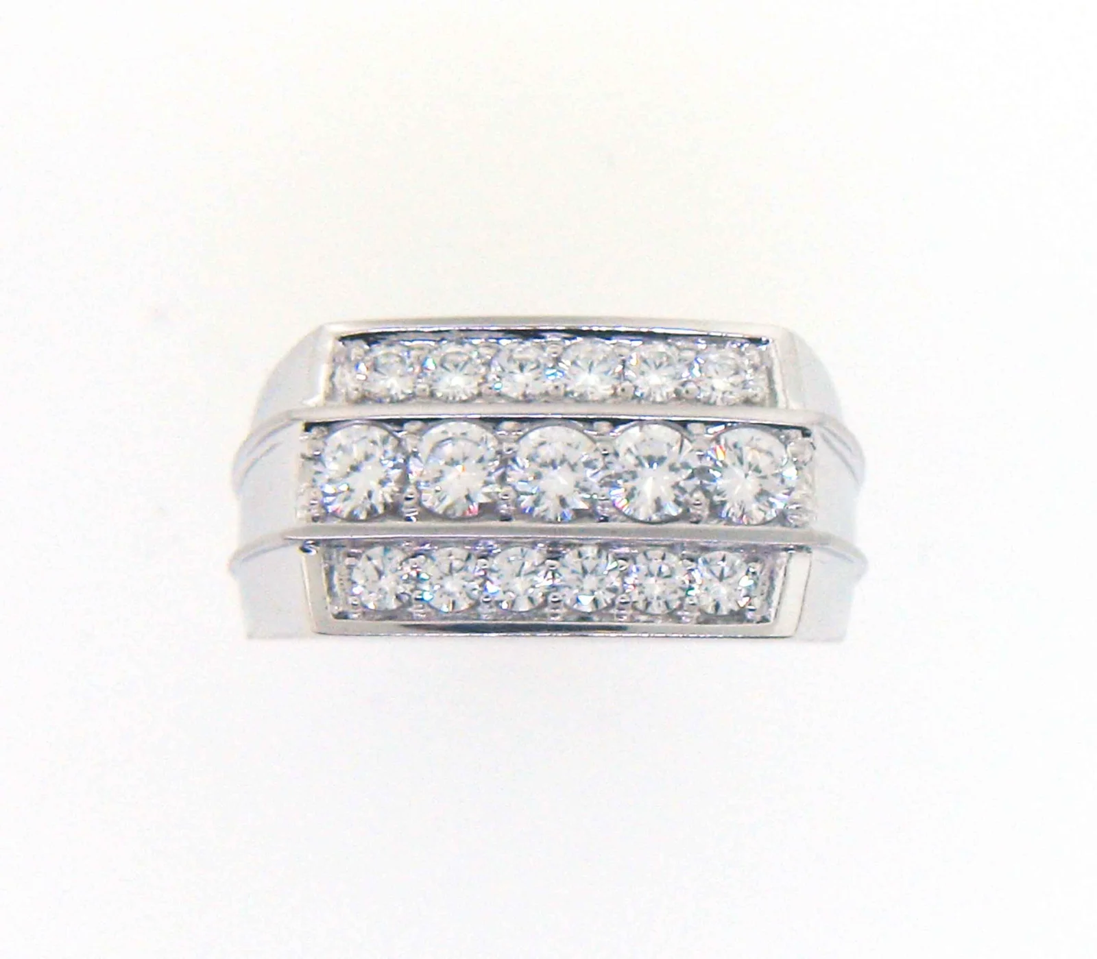 Men’s Triple Row Diamond Band in 14K White Gold