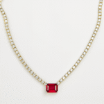 Emerald-Cut Ruby & Diamond Tennis Necklace