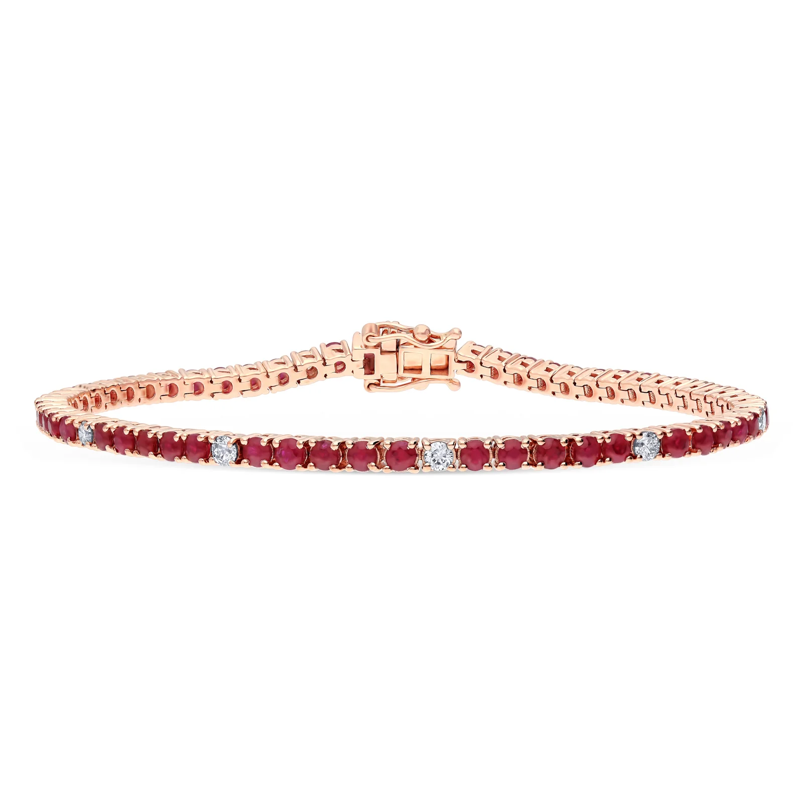 Ruby and Diamond Tennis Bracelet in 14K Rose Gold