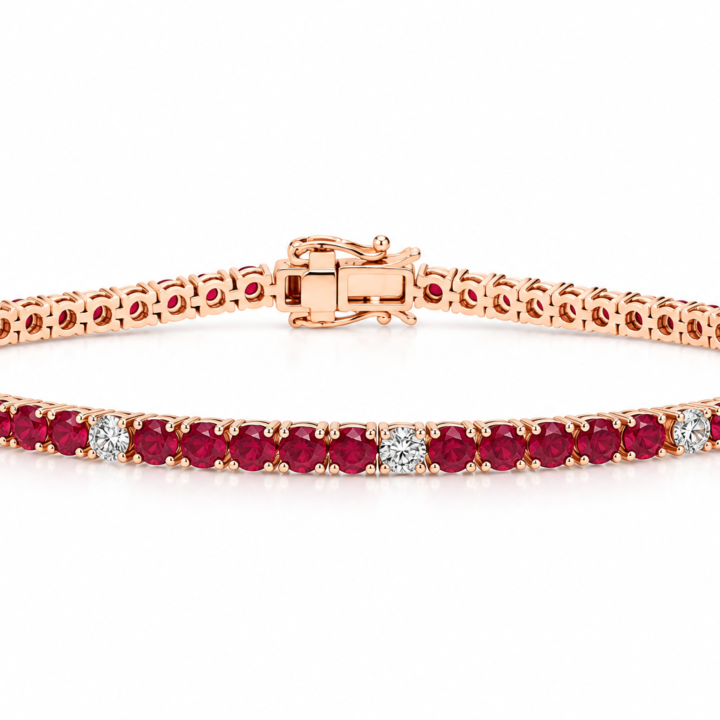 Ruby and Diamond Tennis Bracelet in 14K Rose Gold