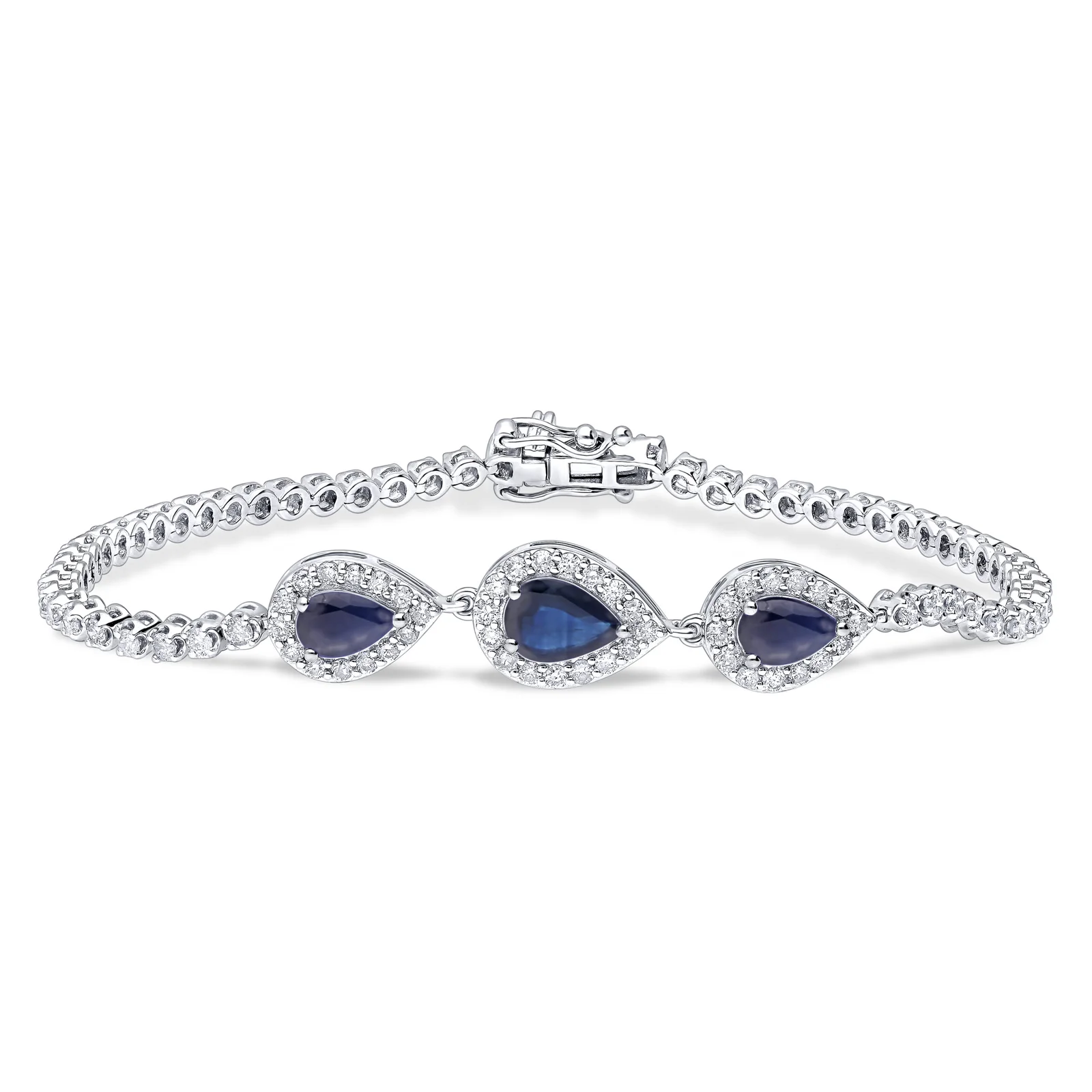 Pear-Shaped Blue Sapphire and Diamond Halo Bracelet