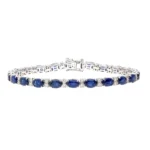 Oval Blue Sapphire and Diamond Tennis Bracelet