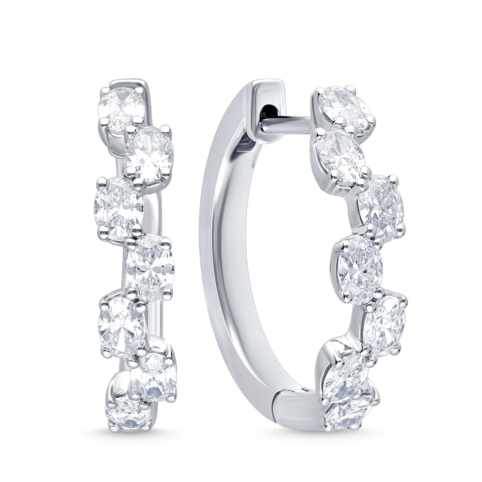 Oval Diamond Hoop Earrings in 14K White Gold