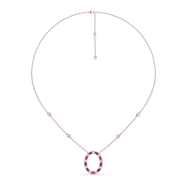 Oval Ruby & Diamond Halo Pendant Necklace in 14K Rose Gold