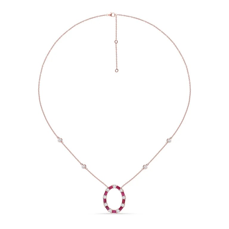 Oval Ruby & Diamond Halo Pendant Necklace in 14K Rose Gold