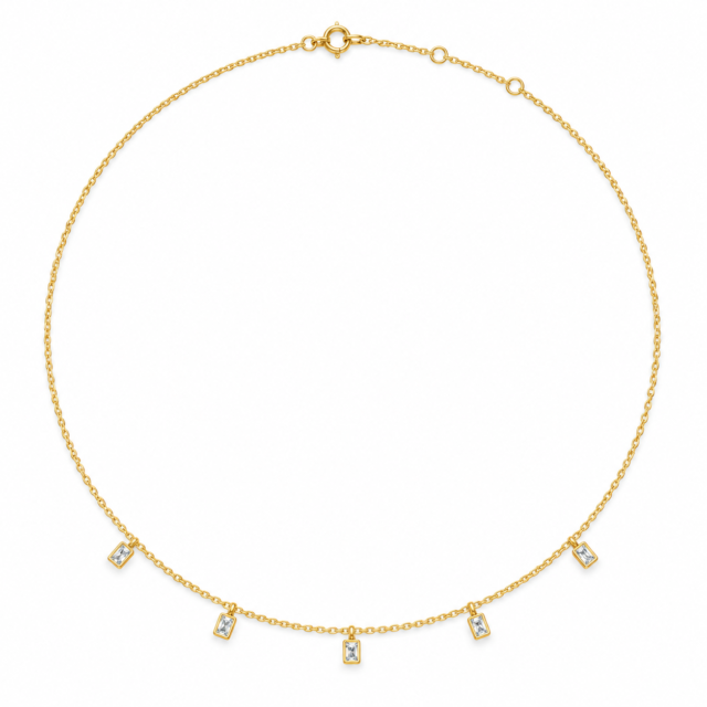 Five-Stone Emerald-Cut Diamond Drop Station Necklace