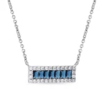 Blue Sapphire & Diamond Bar Pendant Necklace