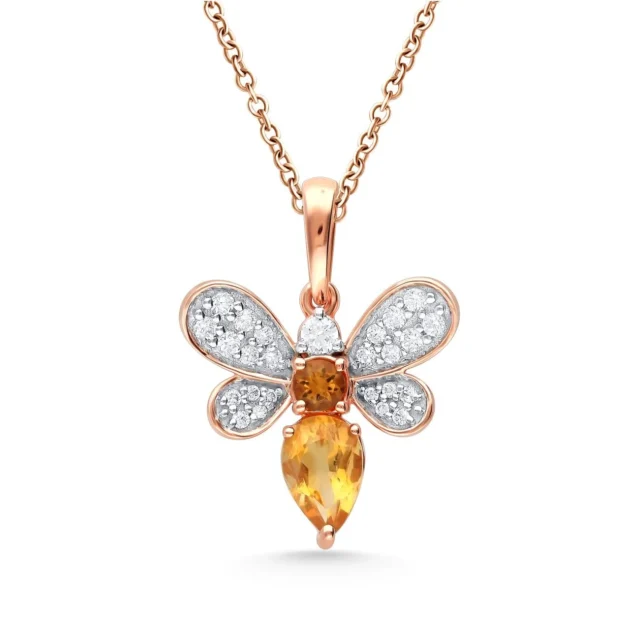 Citrine & Diamond Butterfly Pendant Necklace
