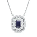 Double Halo Blue Sapphire & Diamond Pendant Necklace