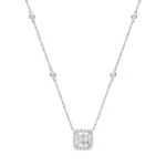 Emerald-Cut Inspired Composite Diamond Halo Pendant Necklace