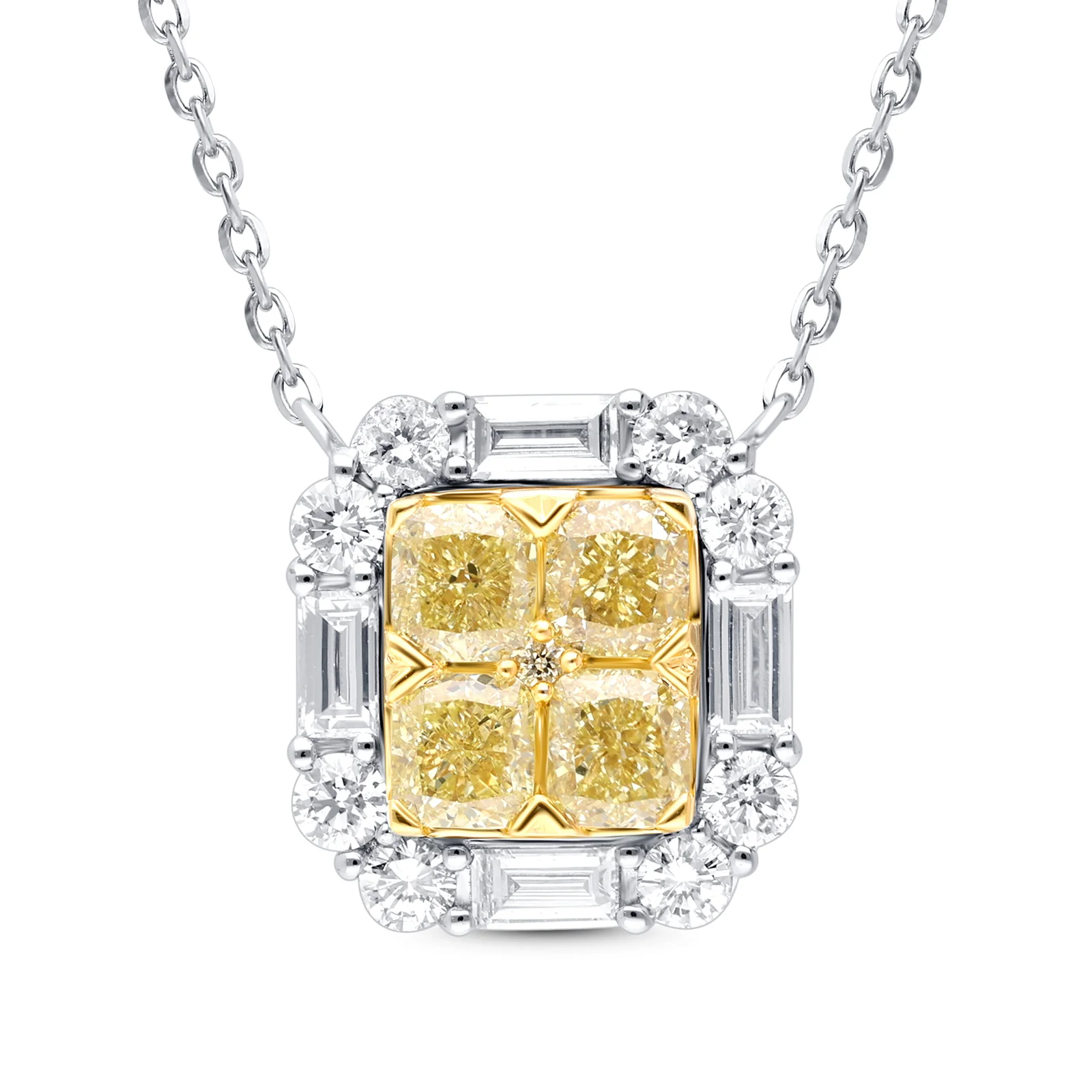 Golden Halo Yellow Diamond Pendant Necklace