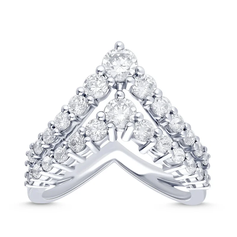 Double Row Graduated Diamond Chevron Ring