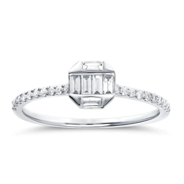 Elegant Baguette Cluster Engagement Ring with Diamond Accents