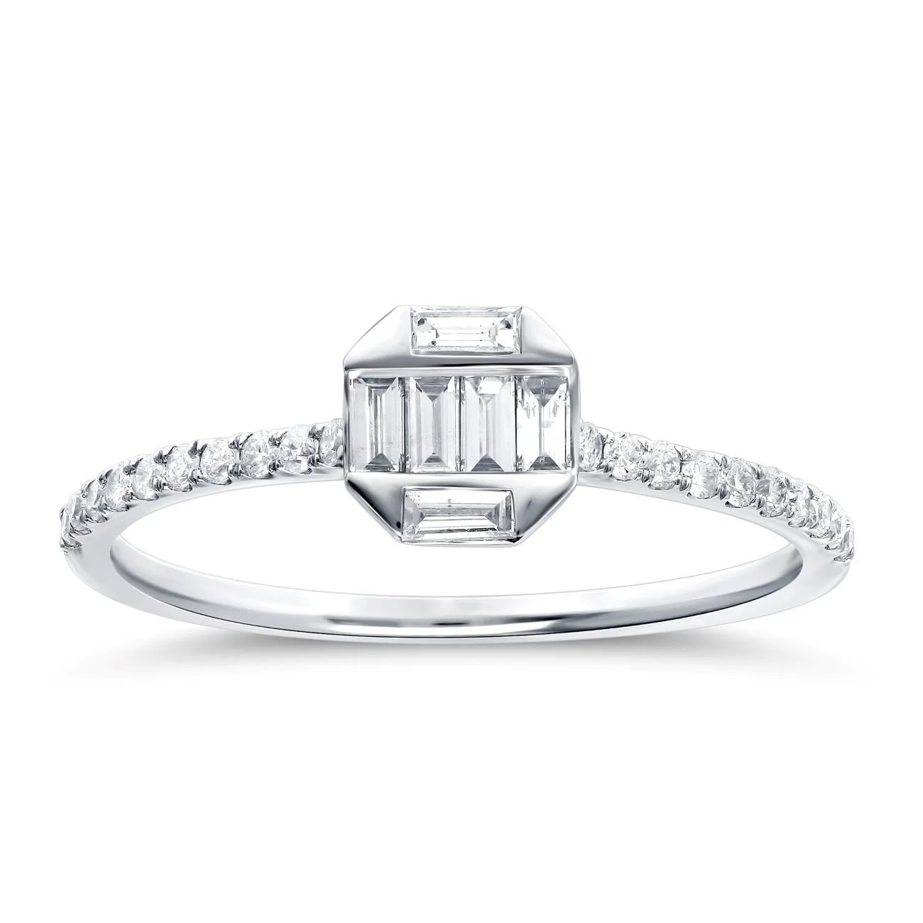 Elegant Baguette Cluster Engagement Ring with Diamond Accents