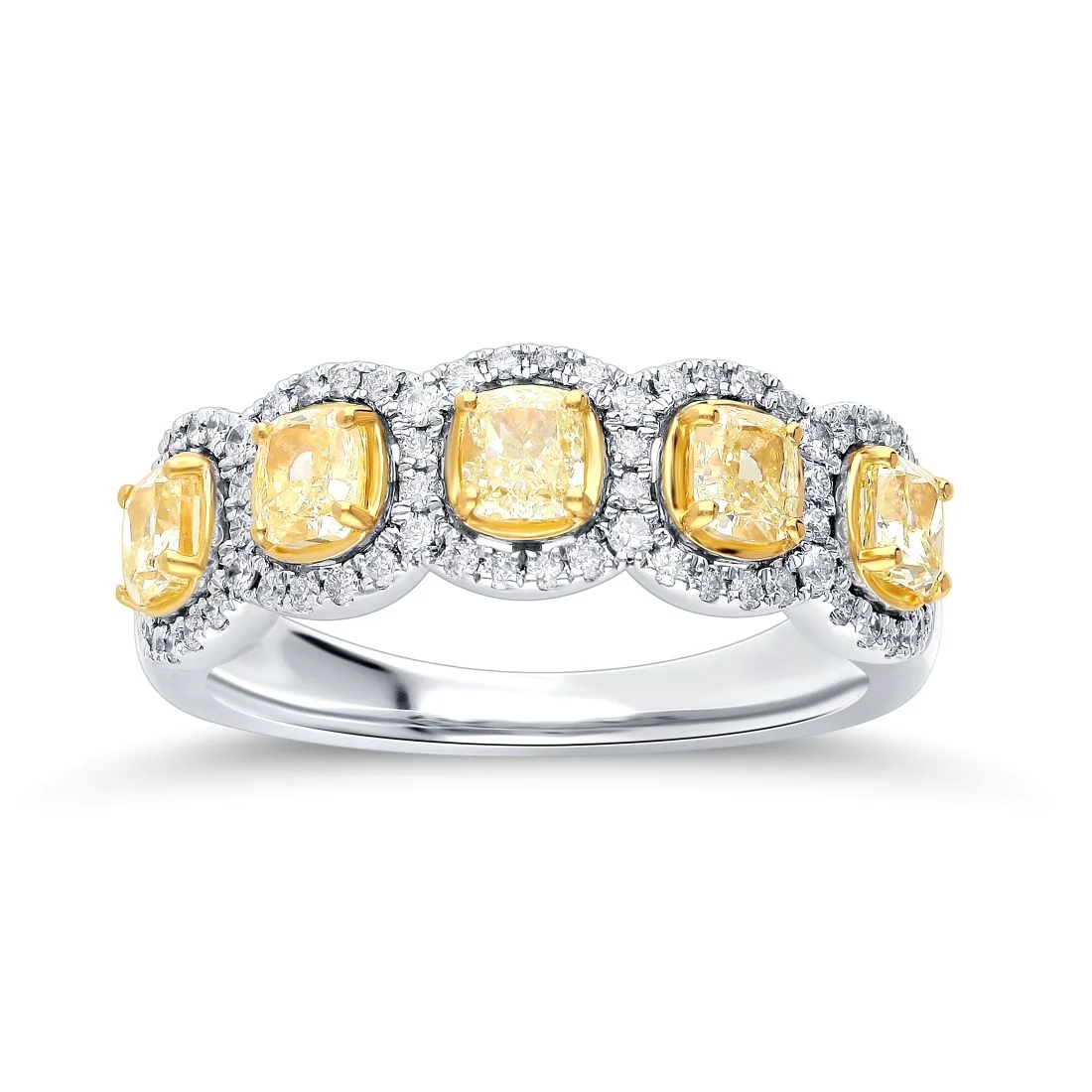 Five-Stone Yellow Diamond and White Diamond Halo Band