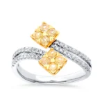 Yellow Diamond Double Cluster Ring in Two-Tone Gold
