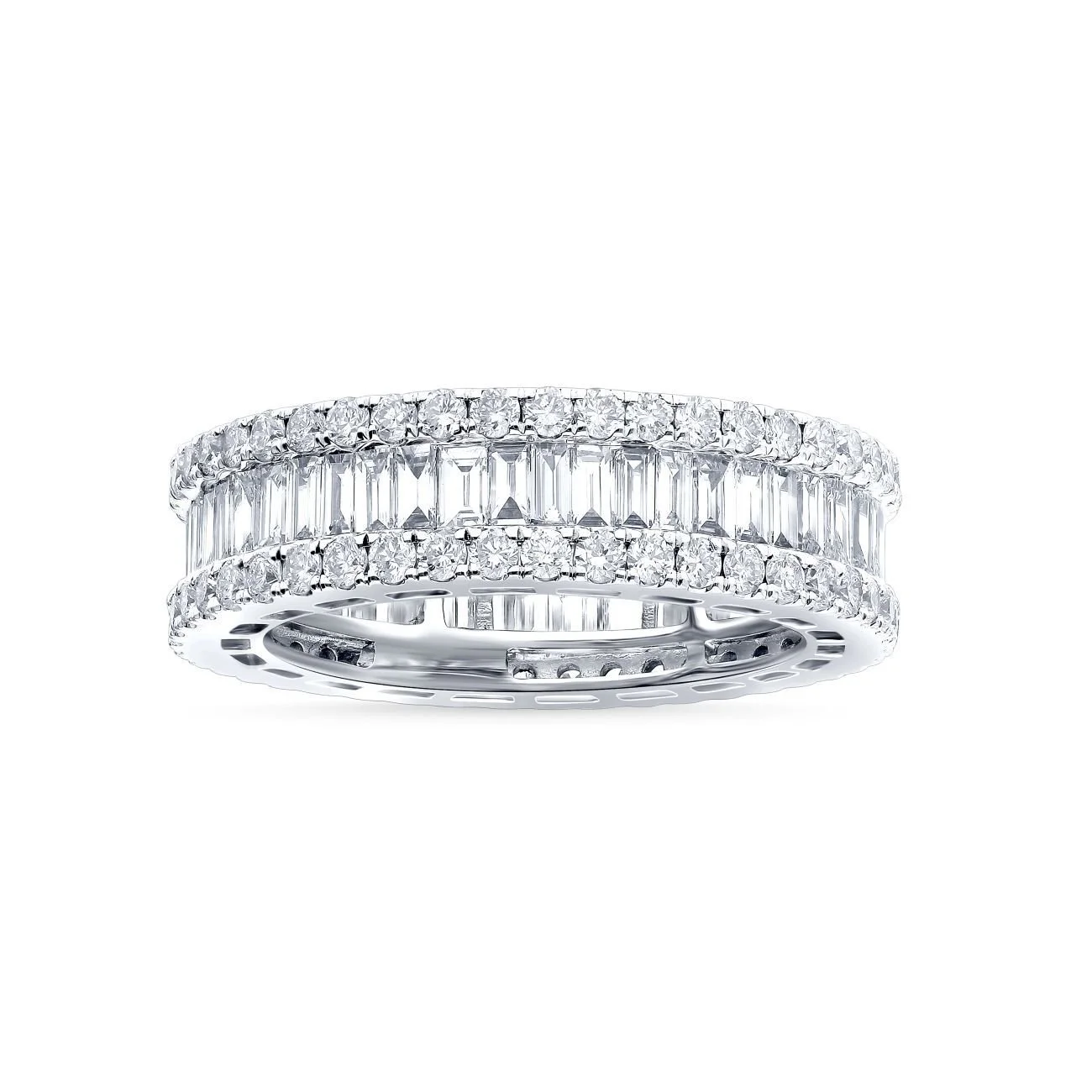 Baguette and Round Diamond Eternity Band in 14K White Gold