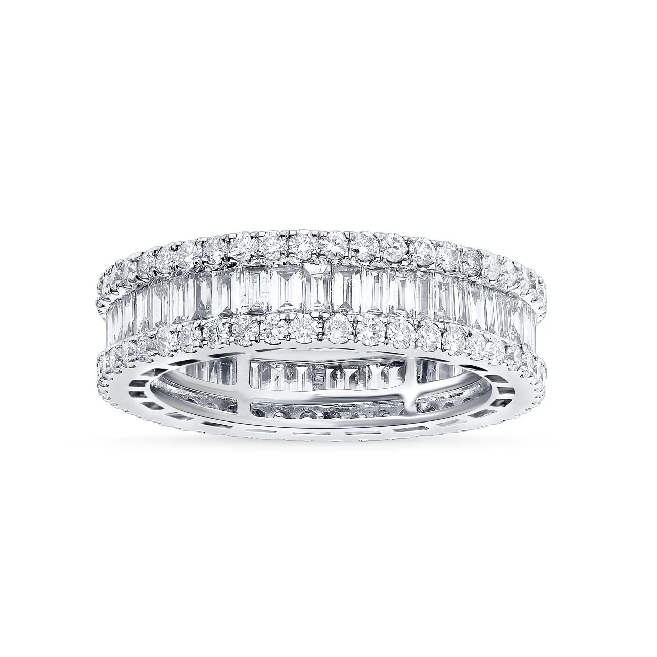 Baguette and Round Diamond Eternity Band in 14K White Gold