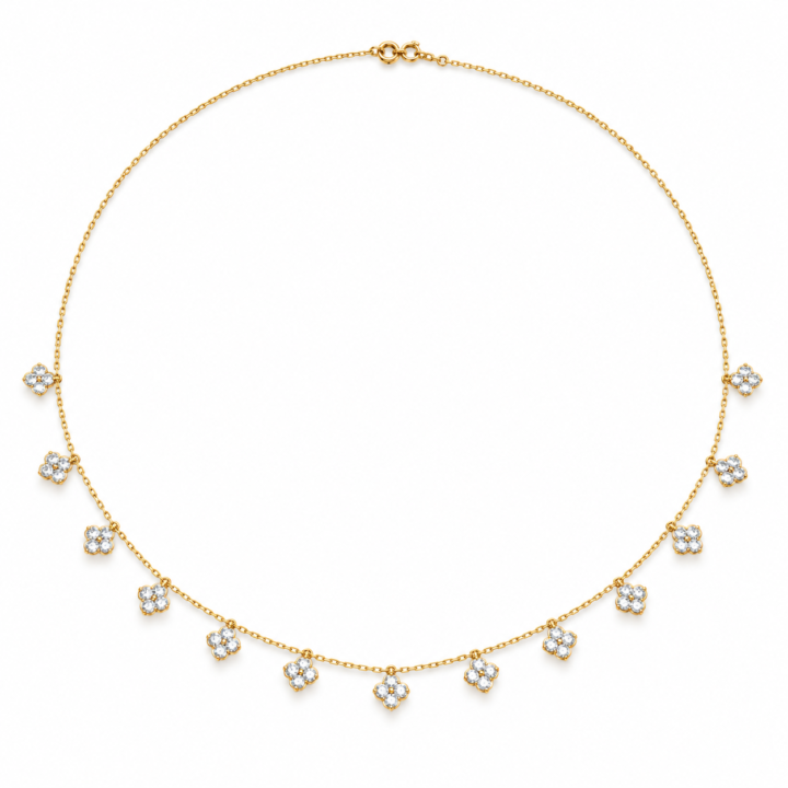 Diamond Clover Cluster Drop Station Necklace