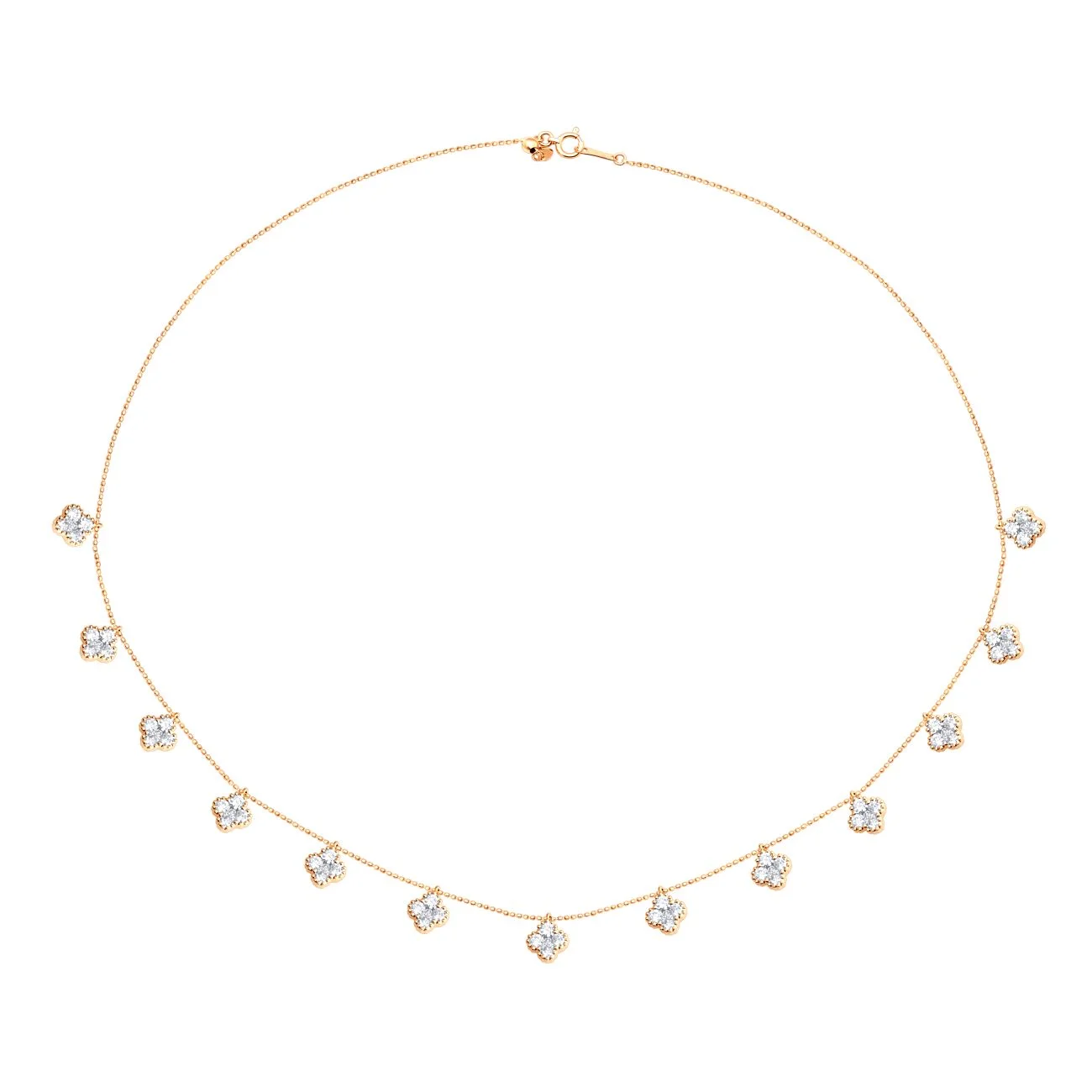 Diamond Clover Cluster Drop Station Necklace