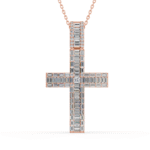 Gold Baguette Diamond Cross Pendant Necklace